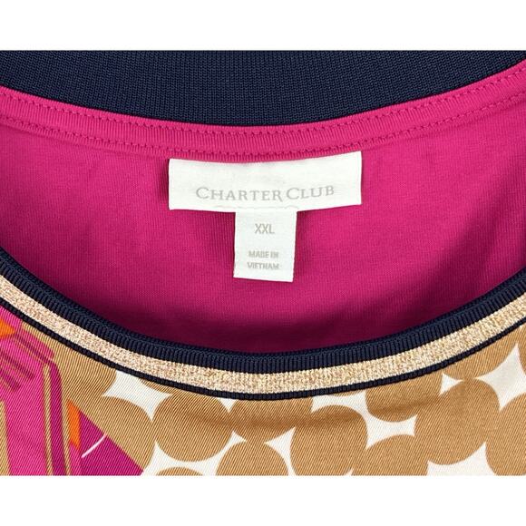 NEW Charter Club Top Womens XXL Pink Bold Pattern Silky Pullover Long sleeve - Picture 3 of 12